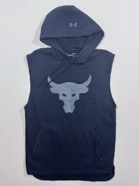 Under Armour Project Rock ColdGear Sleeveless Hoodie M Black Brahma Bull Gym